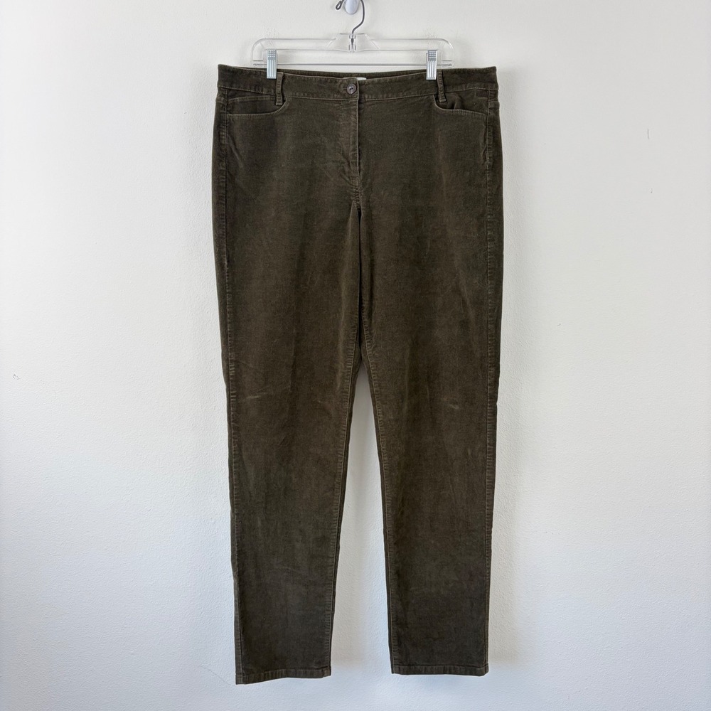 J. Jill Corduroy Pants Womens 18 Tall Olive Brown Straight Leg Stretch Cotton